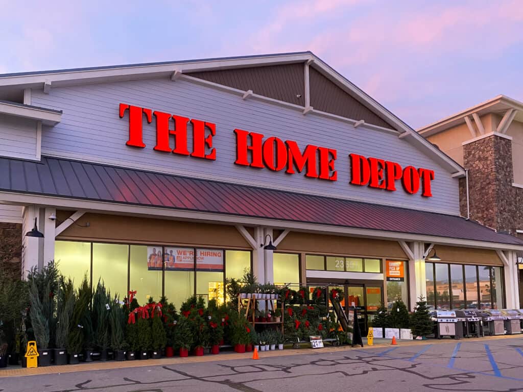 How Many Occurrences Are Allowed at Home Depot? - The Home Depot store entrance with colorful sunset in the background in Irvine, California, USA.